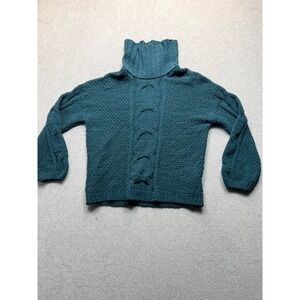 Seven7 Mens Chenille Cable Knit Turtleneck Sweater Teal Blue Green Medium NEW